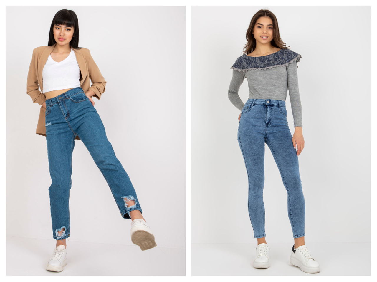 Jeansy damskie mom z przetarciami