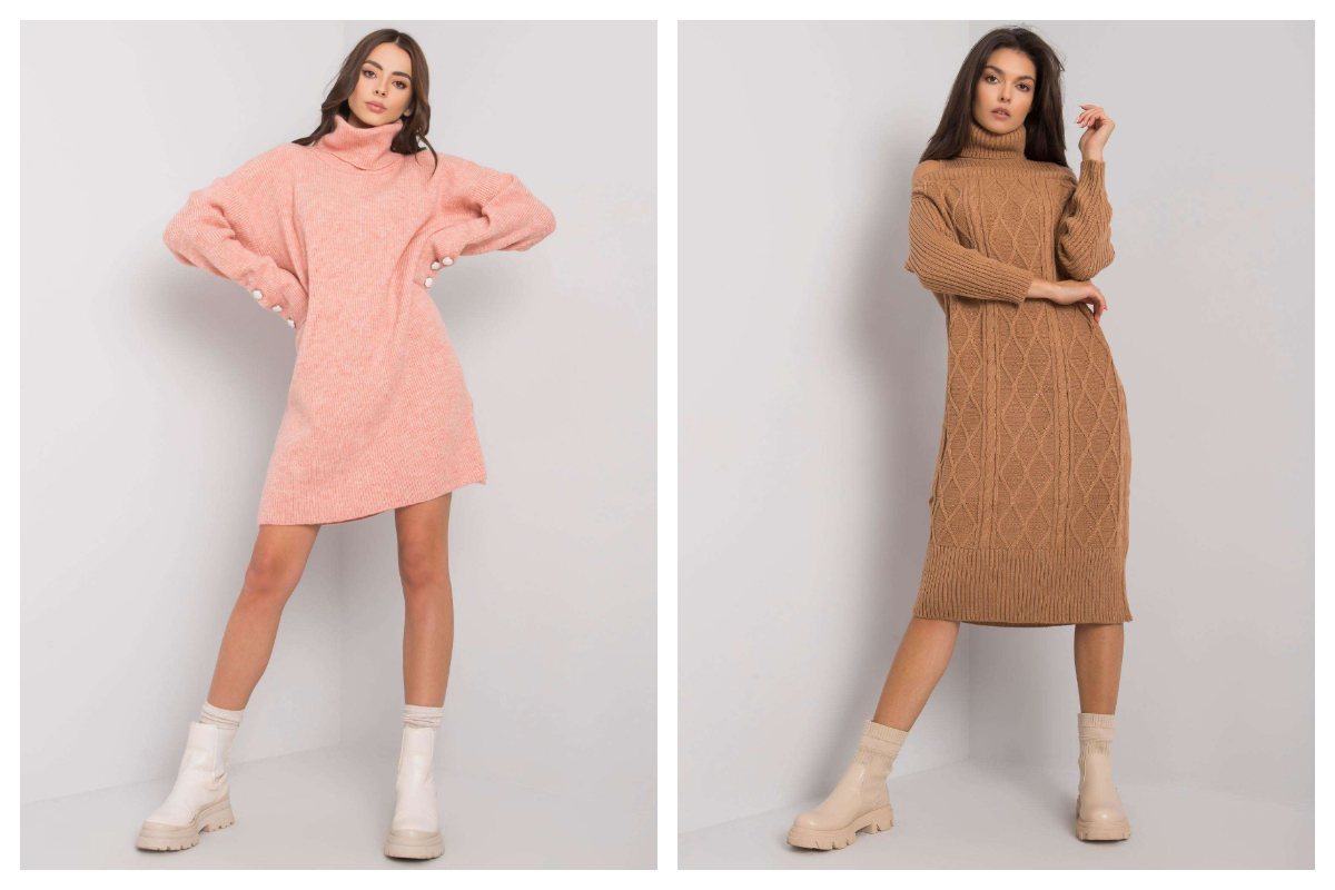 Sweterkowa sukienka w hurcie o długim kroju