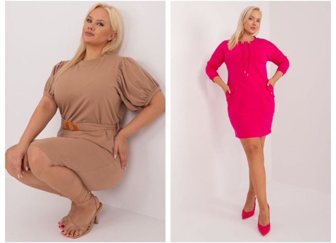 Modna sukienka plus size z kieszeniami